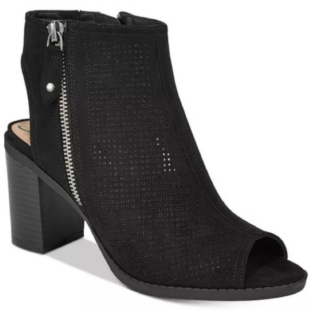 AMERICAN RAG Black Suede Open-Toe Chunky Heel Ankle Bootie